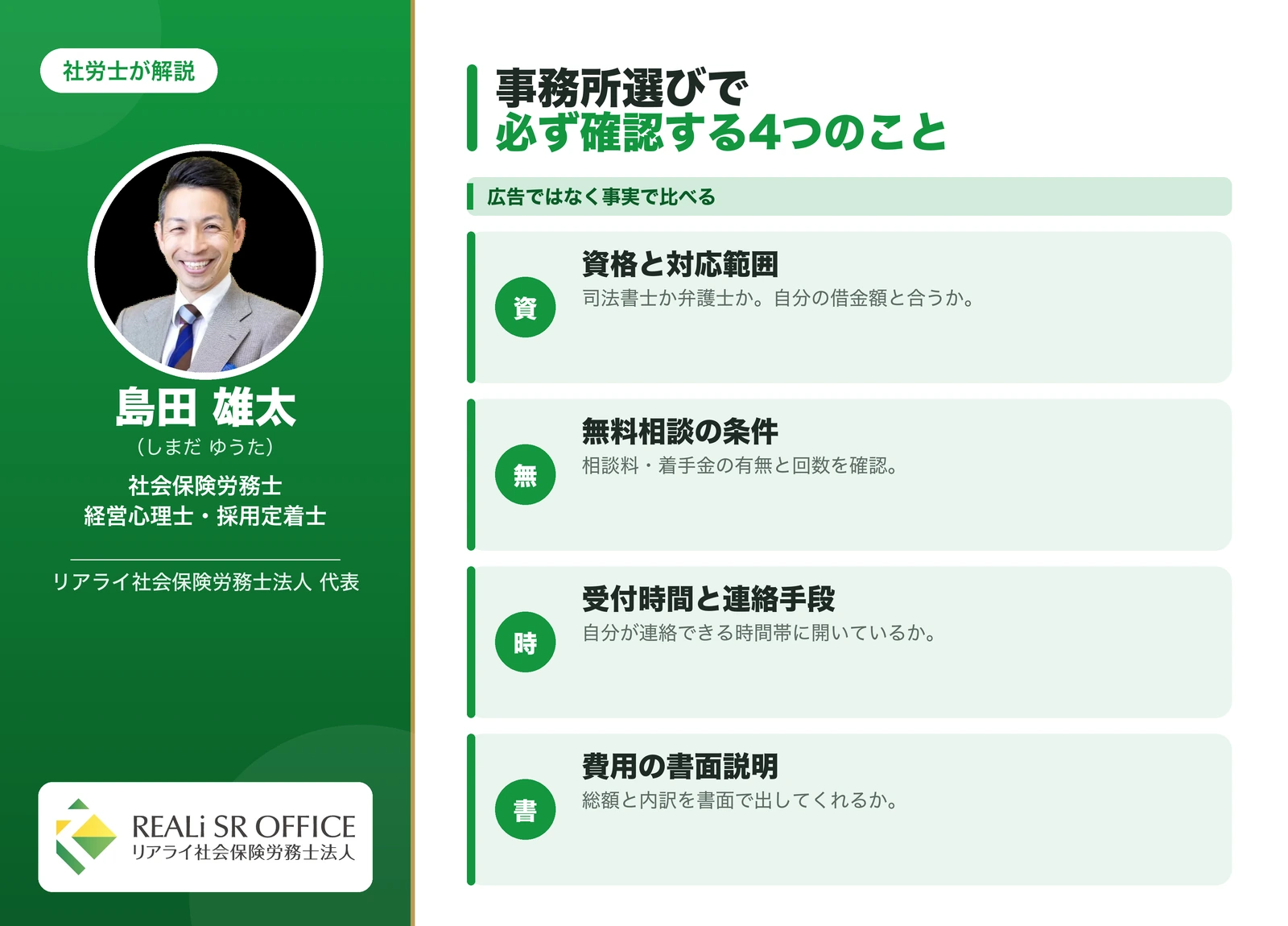 債務整理のおすすめ事務所の特徴比較の見方