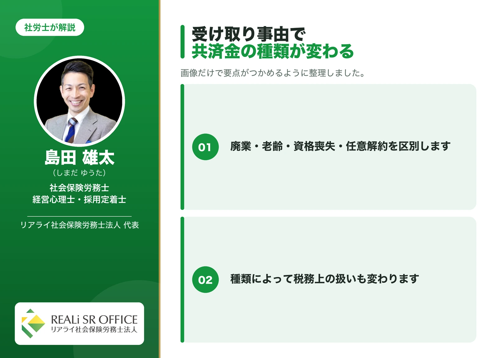 小規模企業共済 共済金A・B・準共済金・解約手当金の違いの要点図解